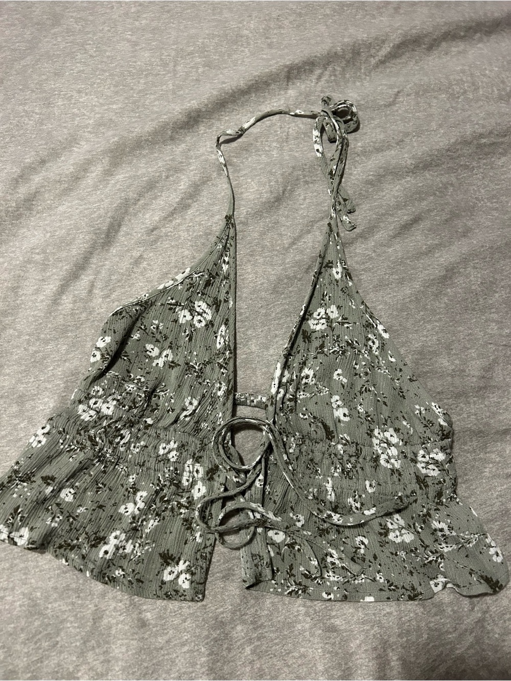 Floral Halter Tie-Front Crop Top